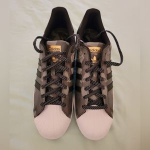 Adidas Superstar Sneakers Size 13 Grey/Black/White Camo pattern.